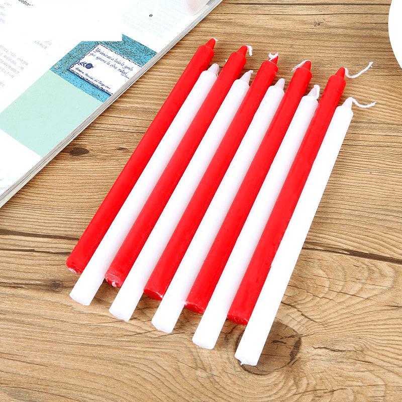 10 Pack Red and White Candles for Home Lighting, Daily Ordinary Candles, Non-romantic Wedding Long Pole Emergency Candles
