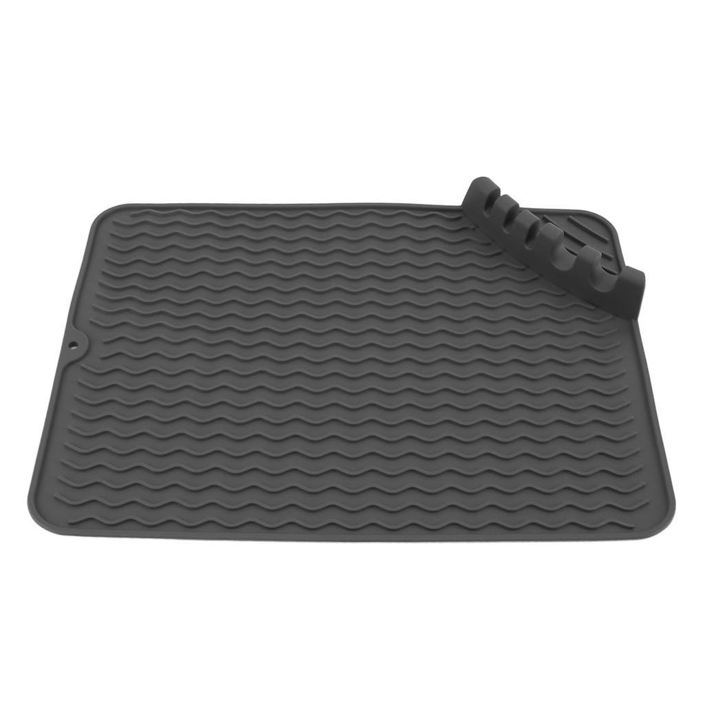 Silikon Geschirrtrockenmatte Rutschfest Hitzebeständig Abtropfmatte mit Geschirr-Fixierplatz für Küchenarbeitsplatte Spüle