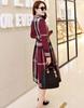 Yejocely Check Long Size L Women's Loose-Fit Dress, Cute, Long, Slit, Sexy, Flattering, Sleeves, Simple, Stylish, Autumn/Winter, Red,