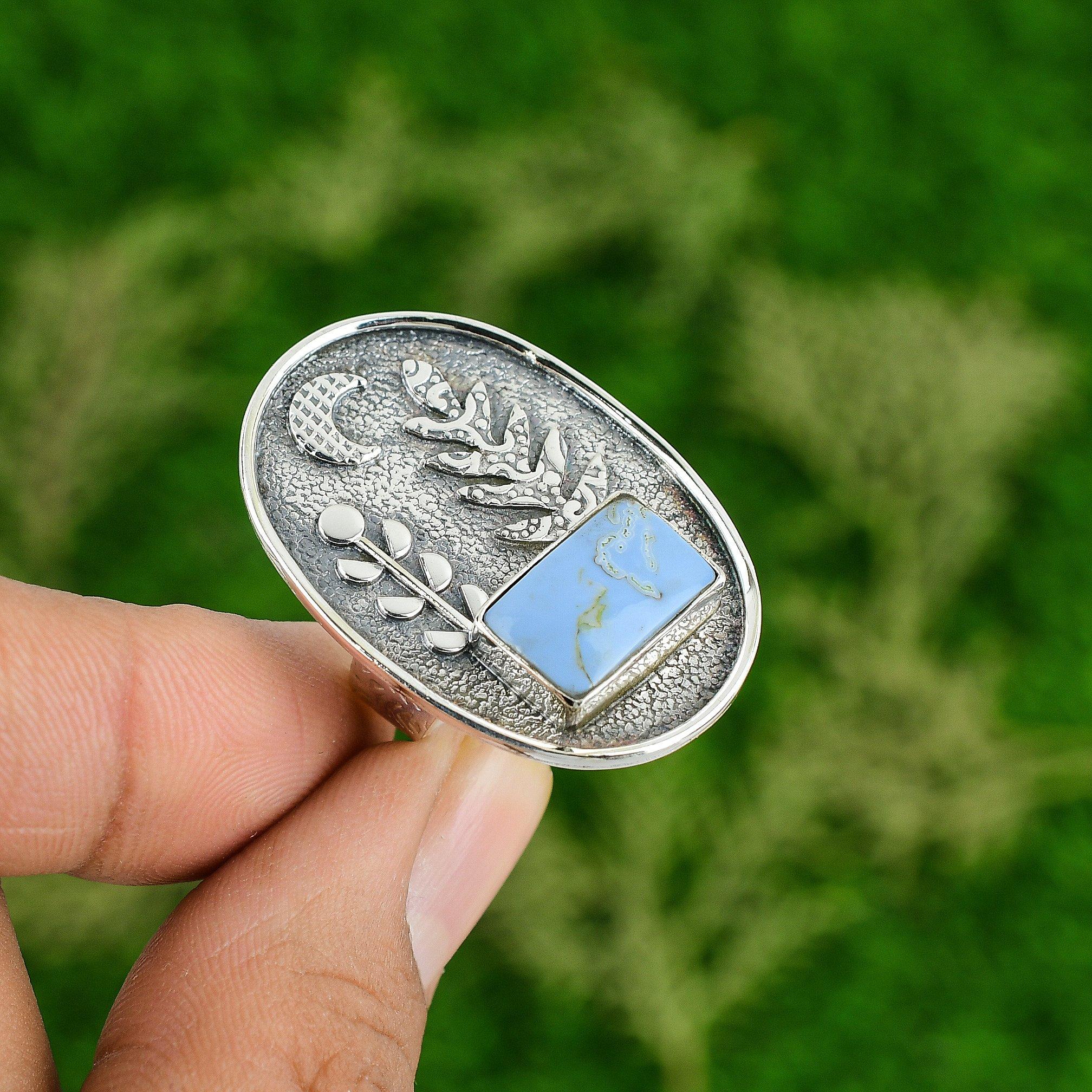 

Natural Owyhee Blue Opal Gemstone Promise Adjustable Ring 925 Sterling Silver Adjustable