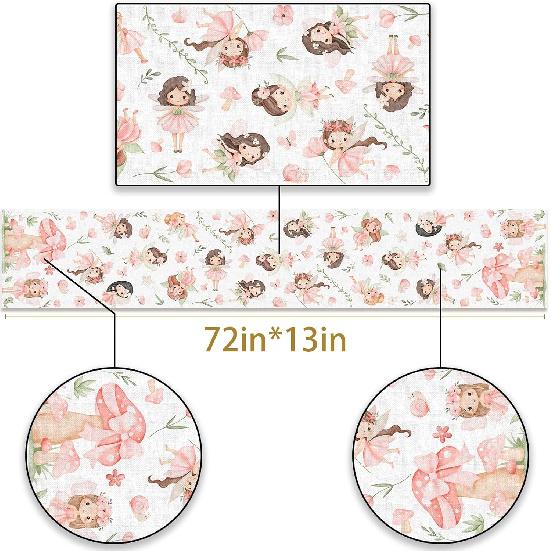 Pudodo Fairy Table Runner Enchanted Theme Girls Birthday Party Decoration Elf Mushroom Kitchen Dining Room Home Decor