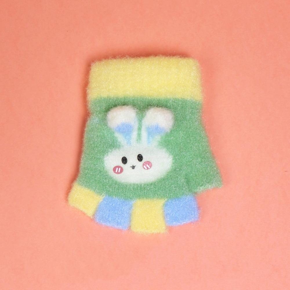 

Wool Kids Fingerless Gloves Coldproof Knitted Mittens Winter Plush Gloves For 0-2 Years Kids зелёный