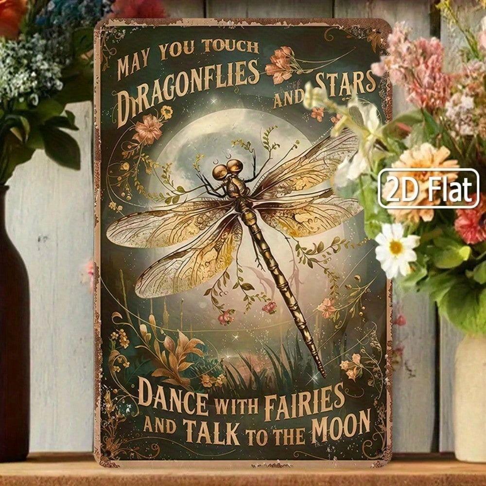 Vintage Fairy Dragonfly Metal Poster Wall Art Decor