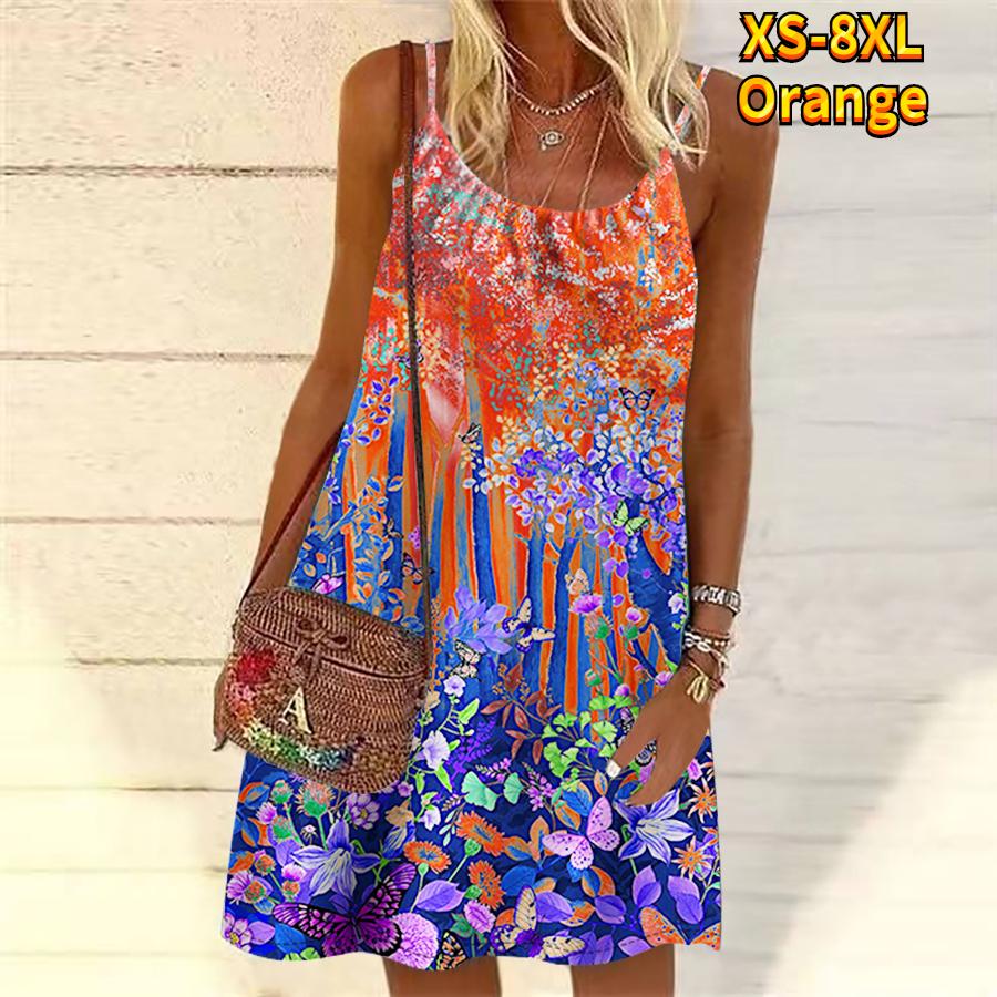 

Женское мини-платье с цветочным садом и принтом, вечернее платье без рукавов, летнее пляжное платье, сарафан XL оранжевый