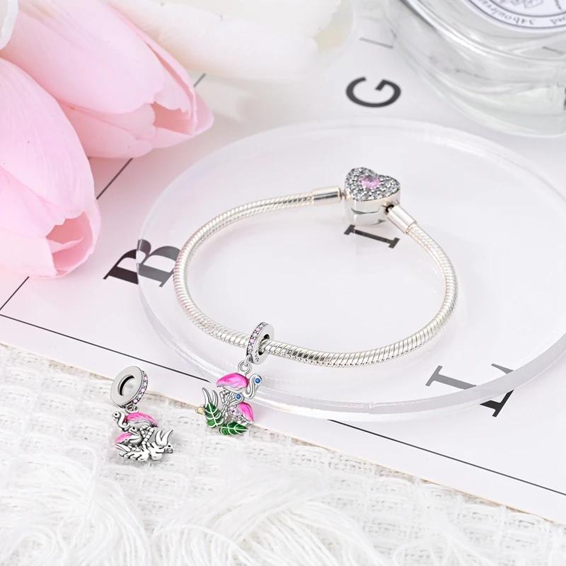 Charm Bead Charms Copper Plated Flamingo Parentchild Green Leaf Pendants Compatible With Authentic Ideal For Women Jewellery Do It Yourself Making Gi