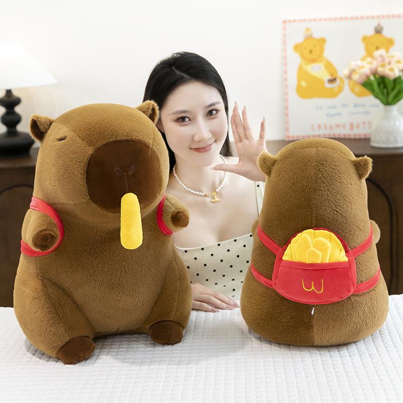 Boutique 8-inch Hat Kapibara Plush Toy Backpack Toast Milk Tea Capybara Doll Grab Machine Doll