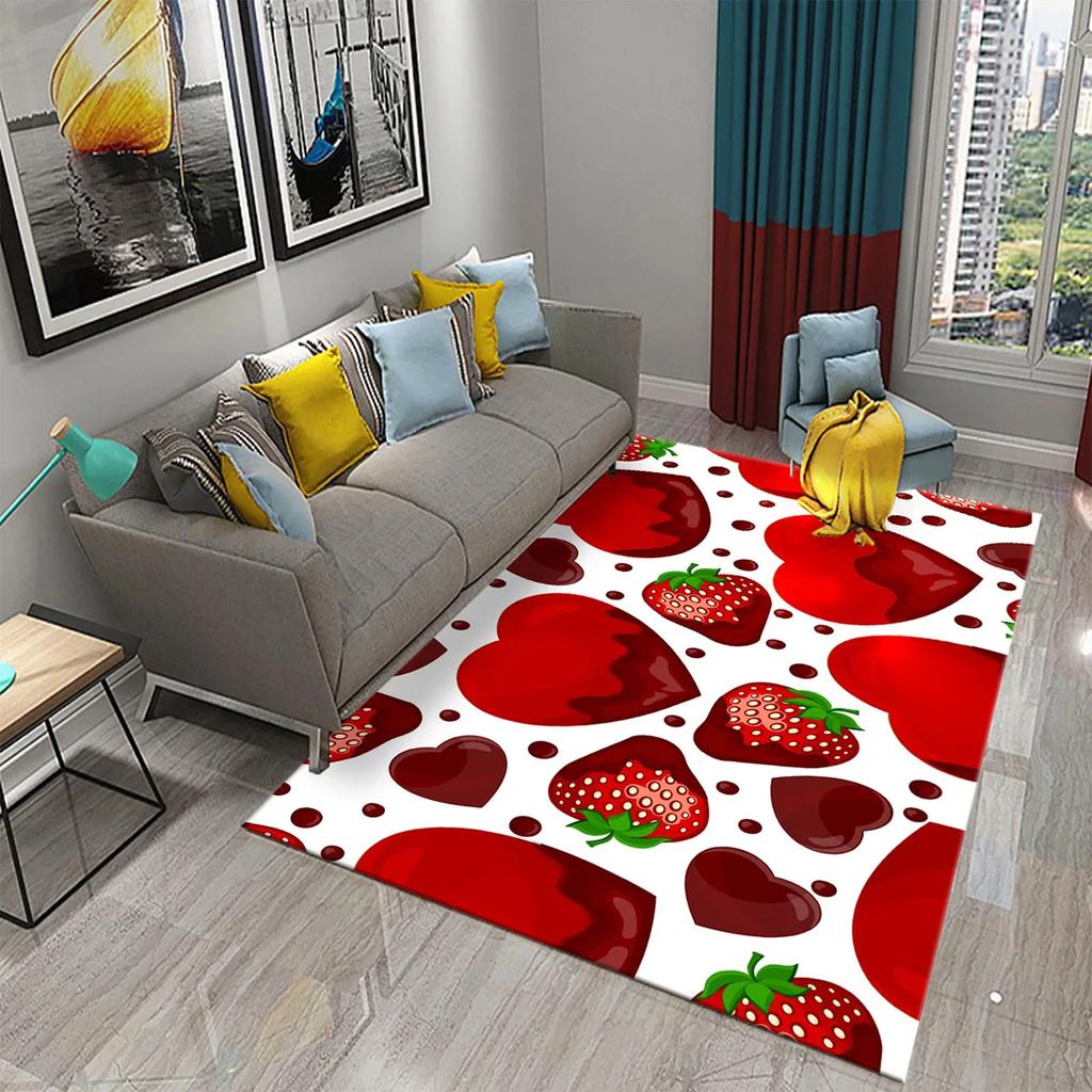 Cartoon Strawberry Carpets Living Room Decor Bedroom Bedside Sofa Rugs Child Play Game Crawling Door Mats Bathroom Non-slip Rugs