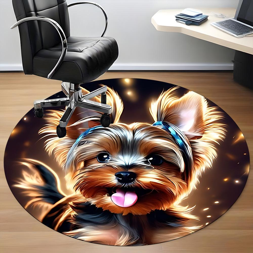 1pc Puppy Yorkie Office Round Area Rug, Indoor Mat Suitable ForOffice, Under Office Chairs Bedroom Living Room Home Decor T174