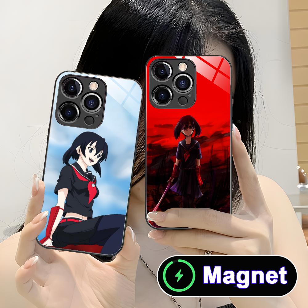Akame Kurome Glass MagSafe Mobile Phone Case for iPhone 17 16 15 14 13 12 11 Air Pro Max Plus Mini Colorful Cover