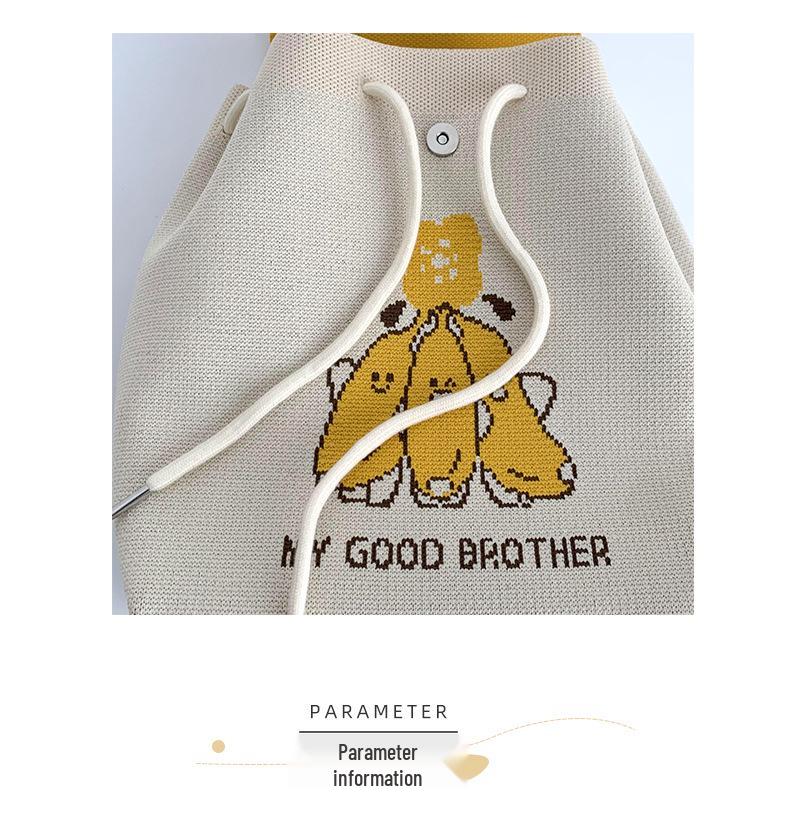 Women's Korean-Style Cartoon Animal Knitted Backpack - Versatile, Large Capacity, Portable Bucket Bag