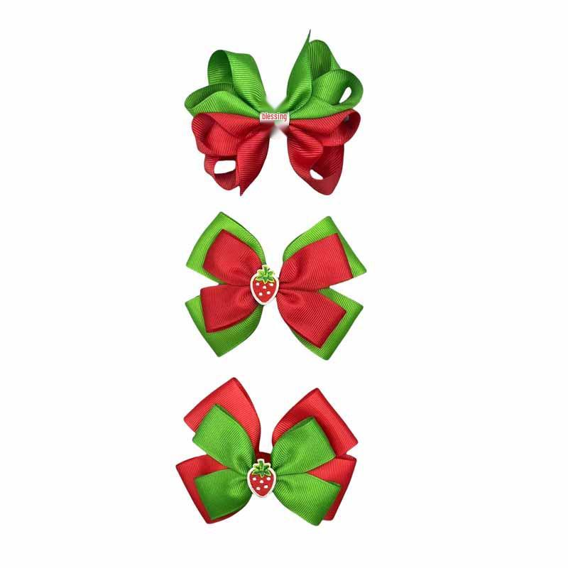 Świąteczna spinka do włosów z kokardką truskawkową dla dziewczynek - Dwwarstwowy, jednokolorowy dodatek do włosów