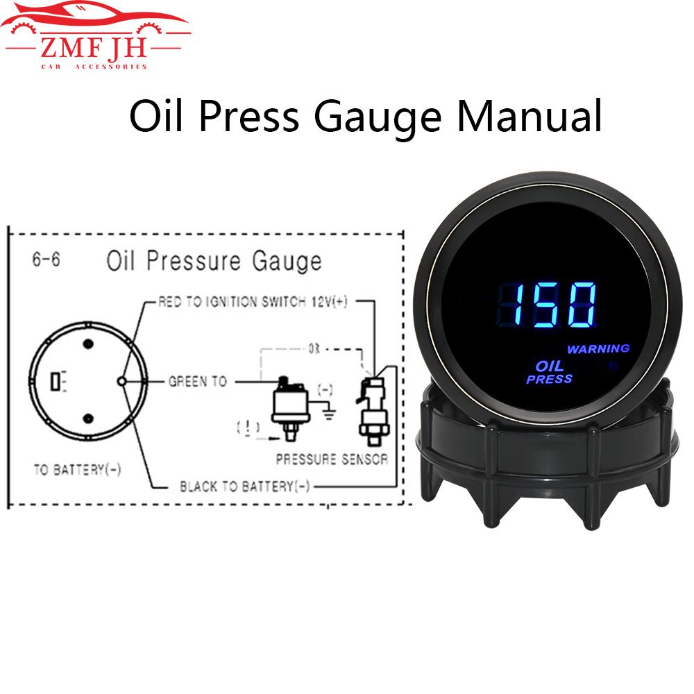 Universal 52mm Oil Pressure Gauge with Warning Blue LED Digital 0-150PSI Oil Press Meter 1/8NPT Sensor for Gasoline Car 12V