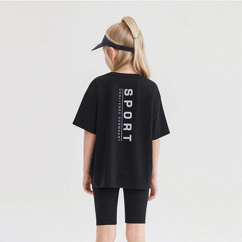 Summer Children's Clothing, Short-Sleeved T-Shirts for Older Children, Half-Sleeved Letter Print Clothes, Girls' Ice-Feel Quick-Drying Tops