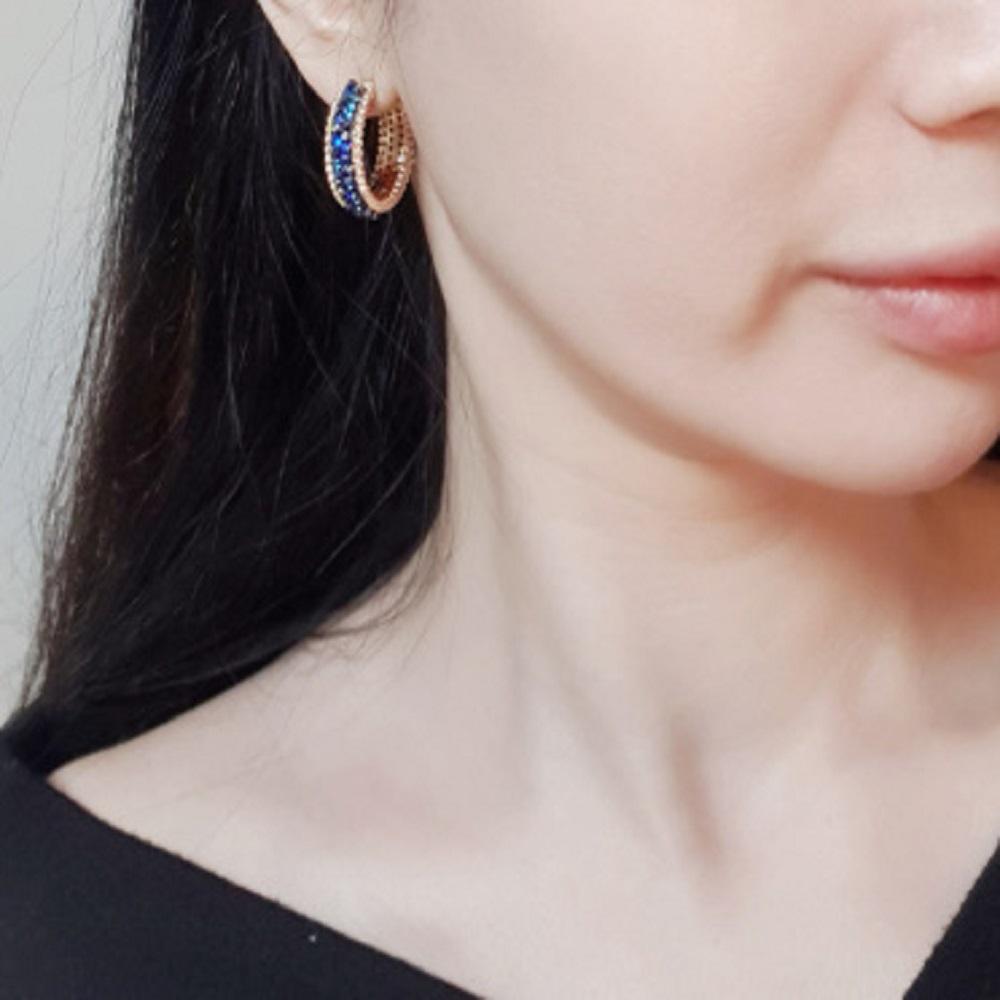 [Juana Yoon] Crystal Silver Needle Half Ring Earrings