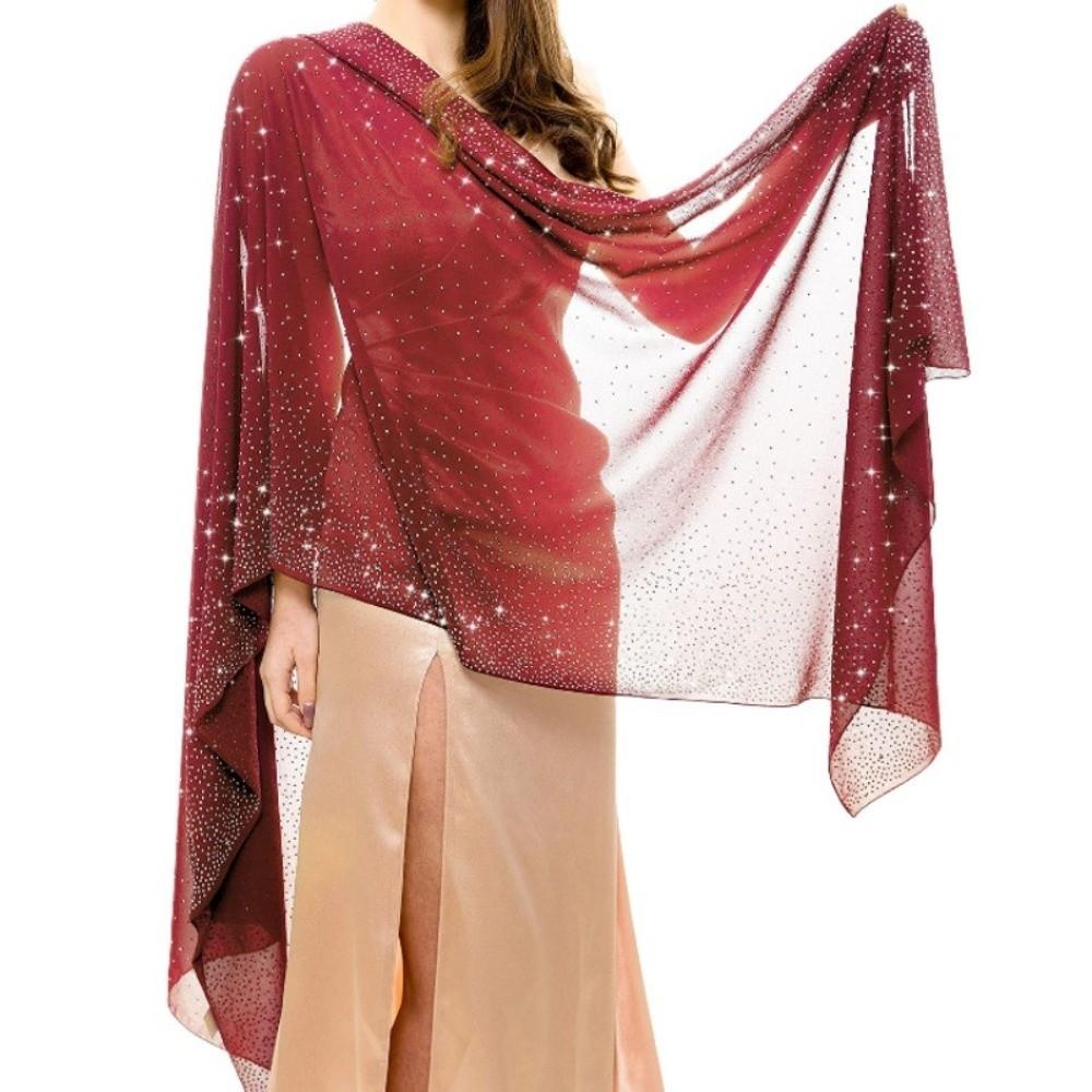 Rhinestone Women Chiffon Shawl Solid Color Soft Sparkling Sheer Wrap Breathable Thin Party Scarf