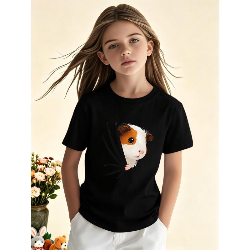 European Sizes Girls' Casual Fashion Trendy Short-Sleeve Round-Neck T-Shirt, a Comfortable Top for Leisure. Features a Stylish,  Trendy Print.