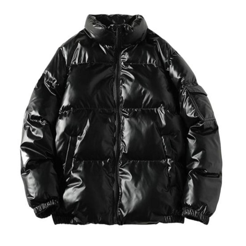

Yousheng Men Cotton Coat Elastic Cuffs Stand Collar Long Sleeve Solid Color Quilted Coat with Pockets Solid Color Glossy Cotton Outwear 3XL чорний