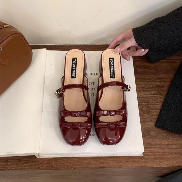 French Temperament Bag Head Half Slippers Outer Wear 2025 Summer New Fairy Style Bow High Heel Single Shoes Women's Shoes