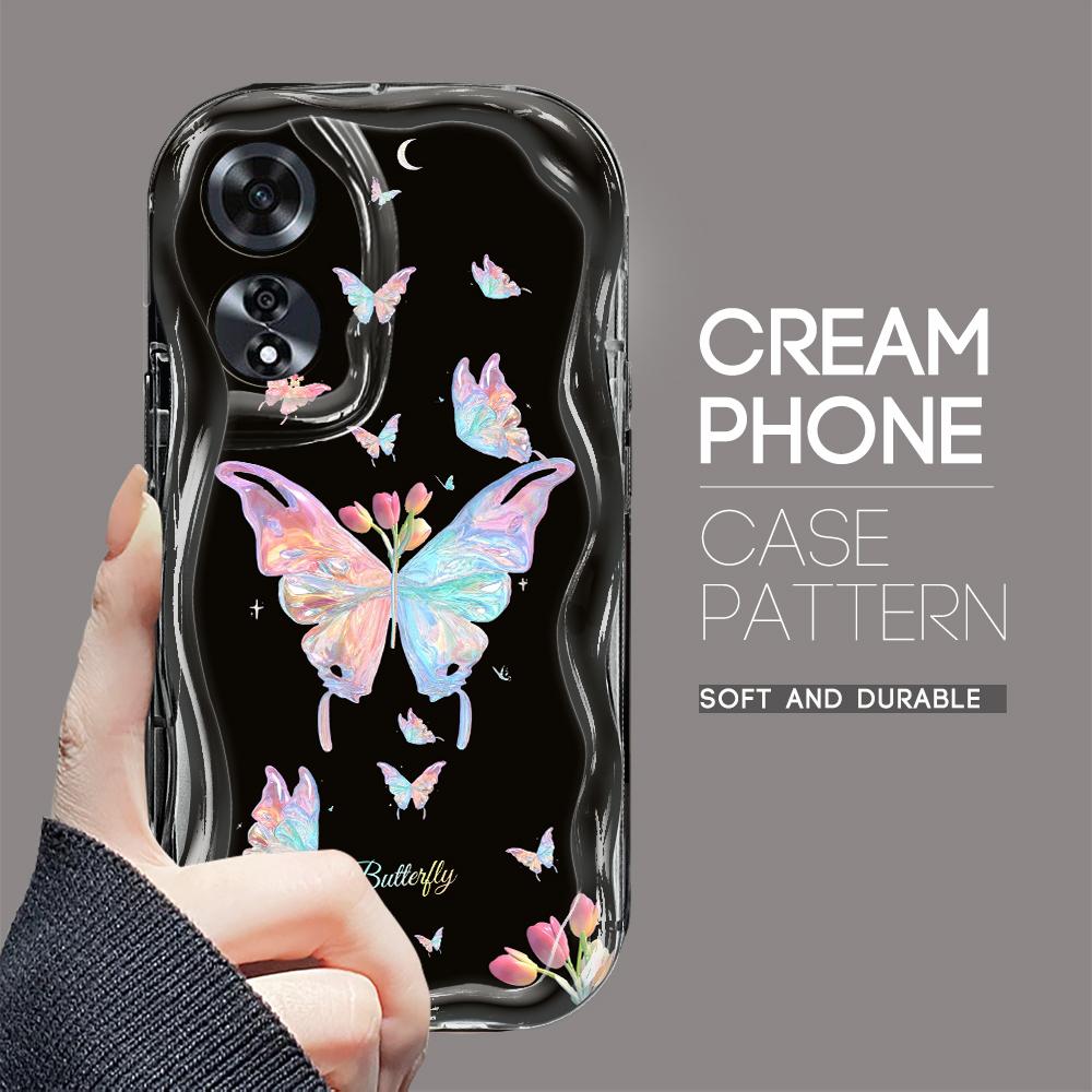 

Для OPPO A17 A18 A38 A58 A98 Reno7 Z 8Z 8T 11F 11 Pro Realme 12 Lite 12 Pro C30 красочный бабочка кремовая текстура мягкий полный объектив защитный чехол для телефона Realme Narzo 70X 5G чёрный