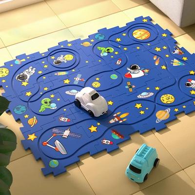 DIY Puzzle Railcar Rail Car Building Toys For Kids Cartoon Dinosaurs Race Car Track Children's Birthday Gift