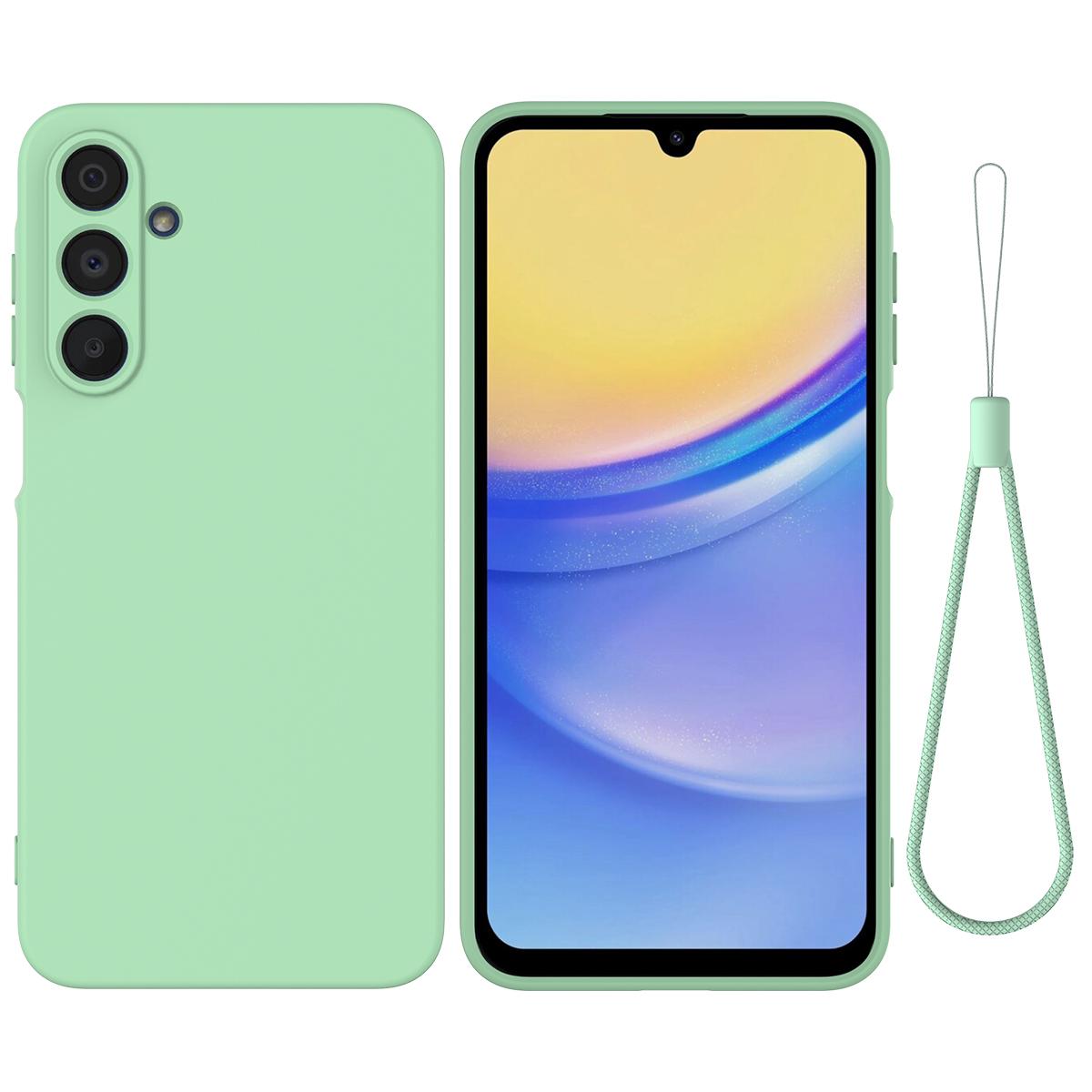 

For Samsung Galaxy A16 5G/A16 4G Case Liquid Silicone Anti-Scratch Phone Cover with Hand Strap Green