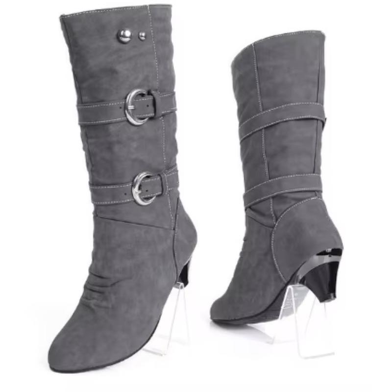 Modne Damskie Buty Na Grubej Podstawie Codzienne Okrągły Nosek Buty Jesień Zima Do Połowy Łydki Damskie Klamra