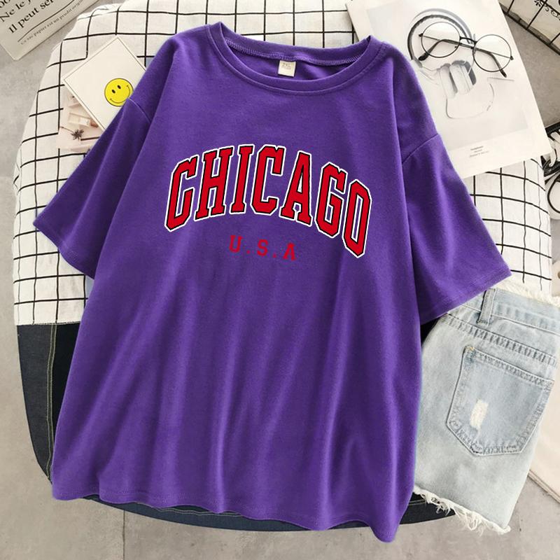 Chicago Usa City Tricou cu imprimeu grafic pentru femei Tricou Street Summer Tricou casual oversize cu mânecă scurtă, respirabil