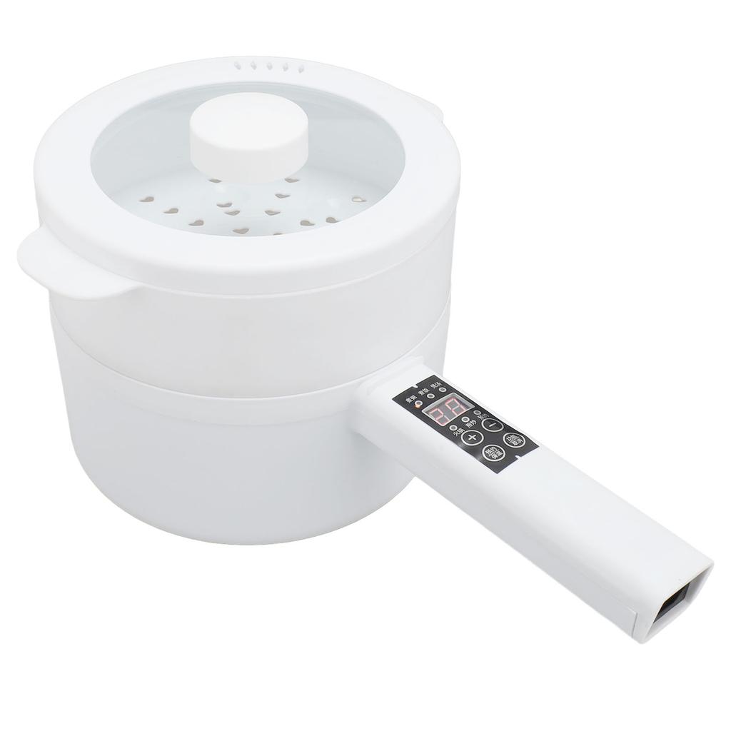 Elektrischer Kochtopf mit Dampftopf, 600 W, 1,8 l, langer Griff, tragbarer Multifunktions-Nudelkocher