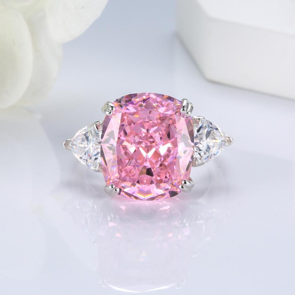 S925 Silver Radiant Cut 12 Carat Yellow High Carbon Diamond Cushion Ring with Simple Elegance