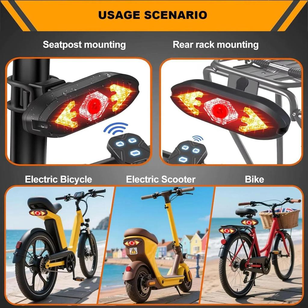 Bicycle Turn Signal Taillight, USB Rechargeable Wireless Remote Control LED Bicycle Light, Cycling Equipment