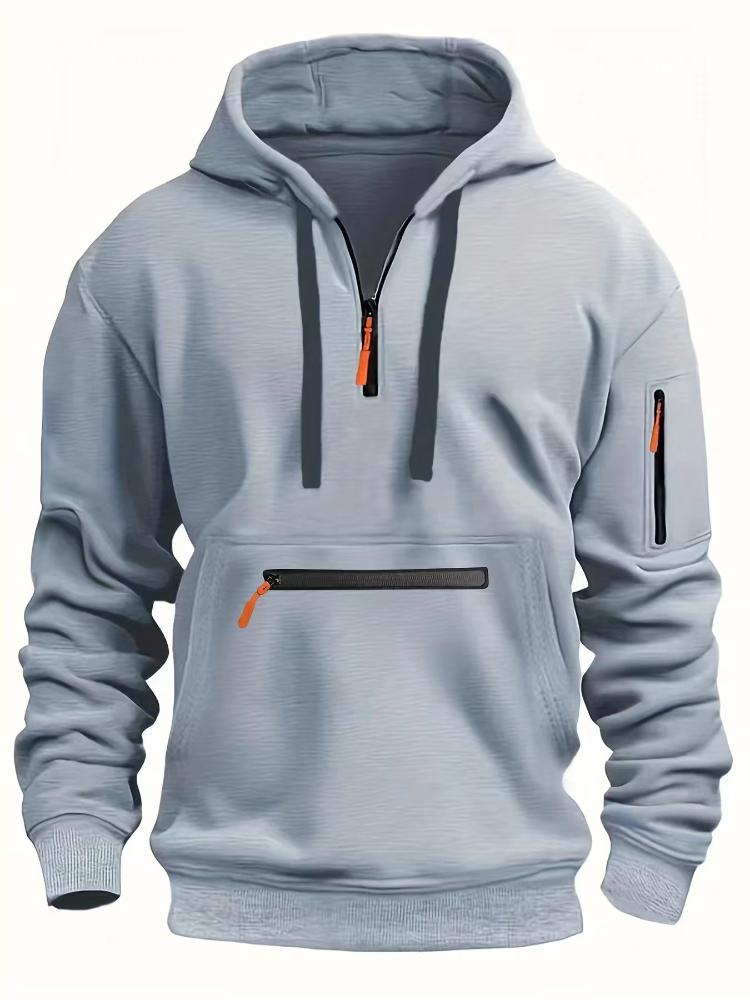 Men's Casual Zip-Up Hoodie with Kangaroo Pocket - Thick, Warm Polyester Blend for Fall and Winter, Oversized Hoodie