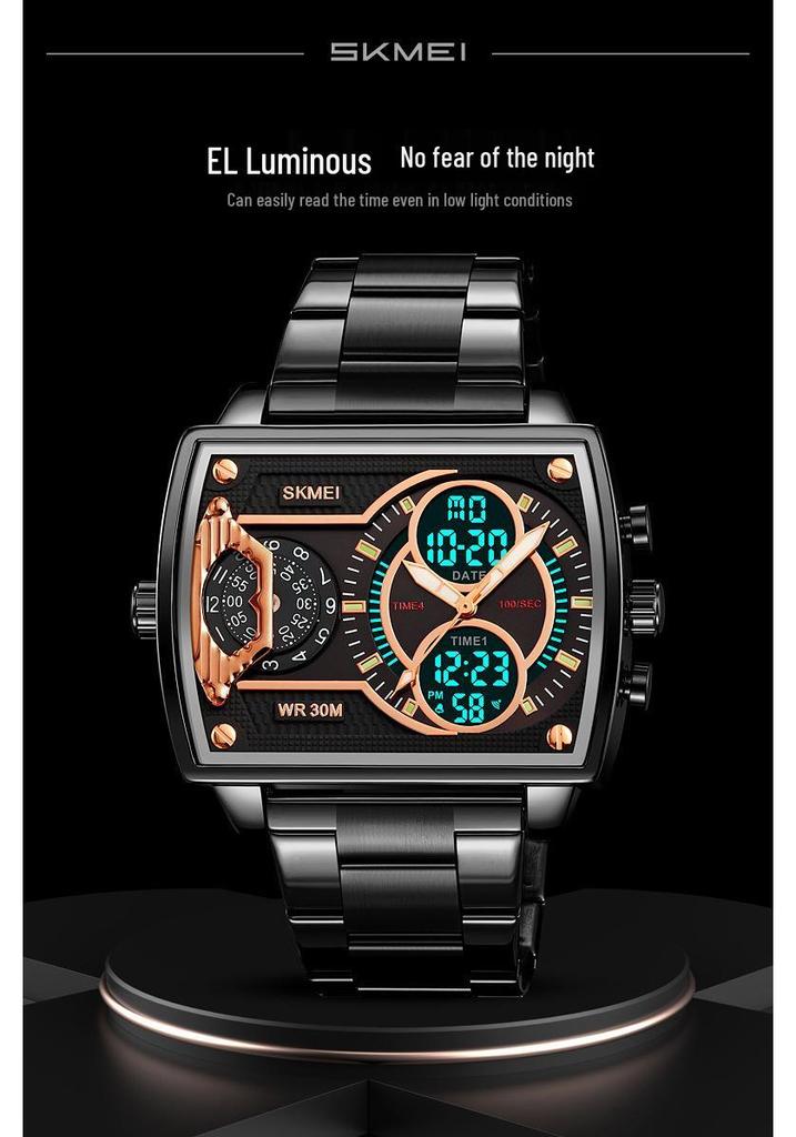 Shikemei Men's Multi-Time Zone Luminous Waterproof Dual-Movement Watch
