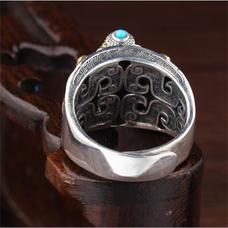 Retro Budist kutsal yüzük erkekler için dönebilir takı kişilik gümüş 925 yüzük ayarlanabilir erkek işaret parmağı Bijou