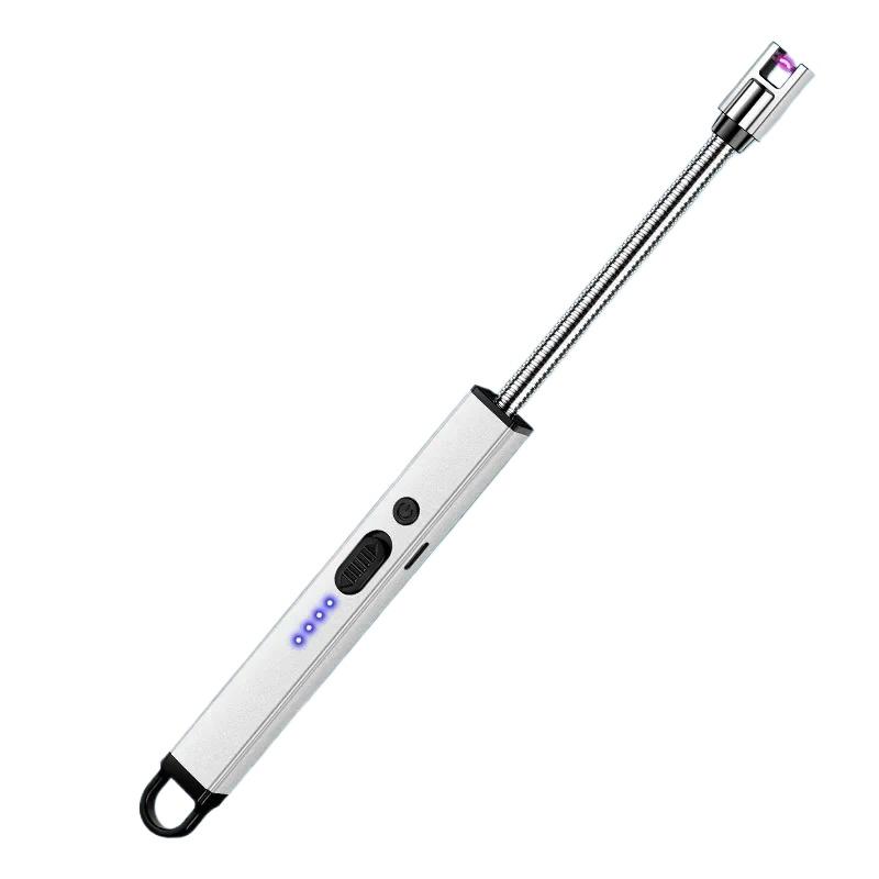 Furtun 720° Rezistent la vânt Aprinzător electronic cu impulsuri Blocare de siguranță Afișaj baterie Bucătărie de camping în aer liber Brichete electrice cu încărcare USB
