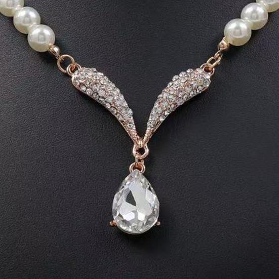 1 Set Bridal Faux Pearl Rhinestone Pendant Necklace Jewelry Women And Earrings Elegant Wedding Jewelry Set