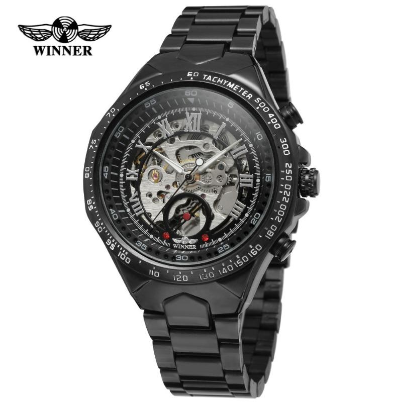 WINNER WINNER Men's Personality Fashion Gold Half Steel Hollow Semi-Automatic Mechanical Watch
