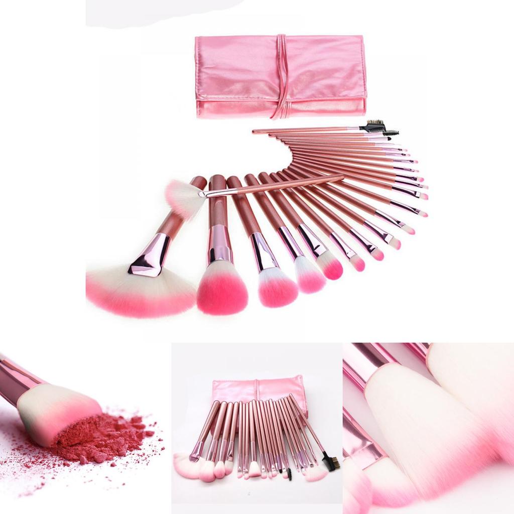 Cosmetic Brush Collection 22 Pack With Pink Makeup Bag For Contouring And Eyebrow Grooming