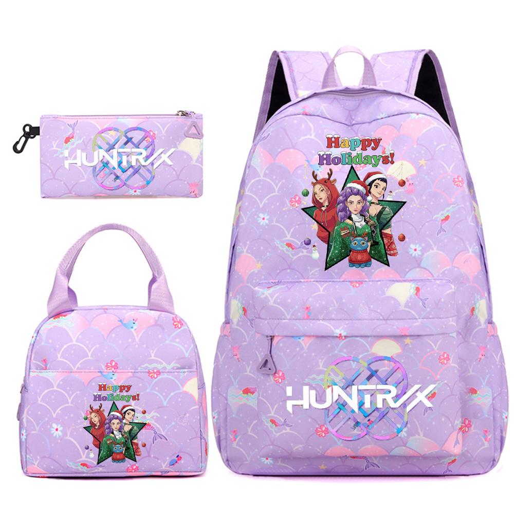 3Pcs/set Christmas Kpop Printed Backpack Handbag Pencil Case for Teenger Student Girl Boy Schoolbag Kid Bookbag Large Capacity Travel Bag Kid Gift