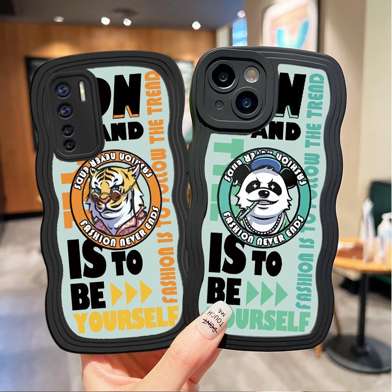 

Мягкий силиконовый чехол с черной волной, модный чехол с принтом тигра и панды для мобильного телефона