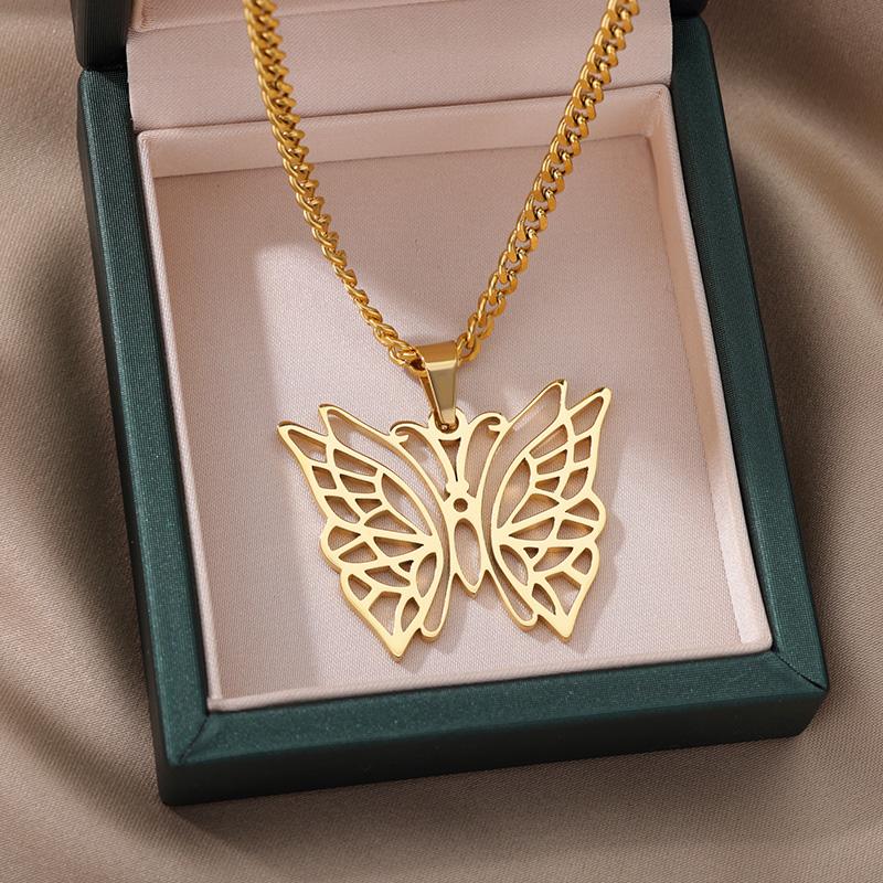Stainless Steel Butterfly Pendants Necklaces for Women Goth Fashion Gold Color Choker Necklace Aesthetic Wedding Jewelry Gift
