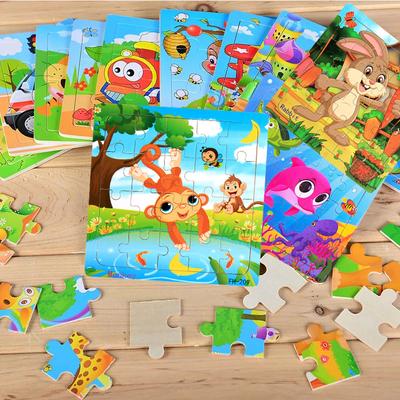 20pcs Wooden Animal PuzzleEducational Learning Toys Kids Cartoon Animals Vehicle Wood Jigsaw Puzzle for Children
