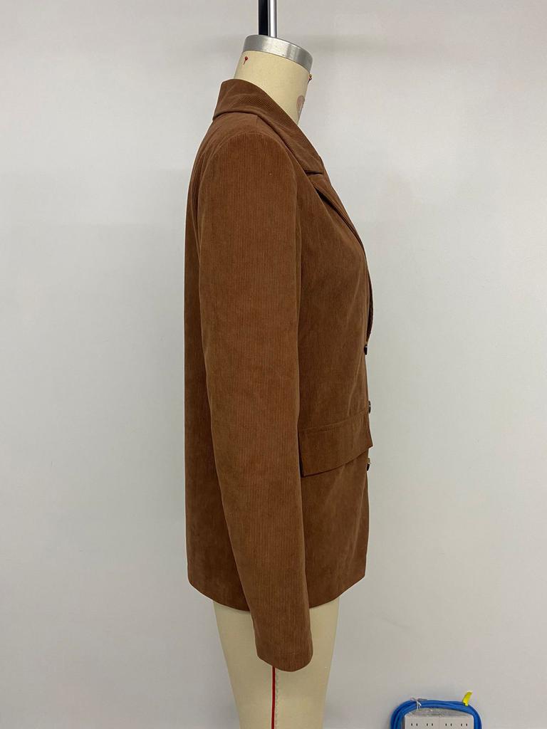 2025 Herbst Winter Damen Einfarbig Cordblazer Mantel Mode Oberbekleidung für Europa Amerika