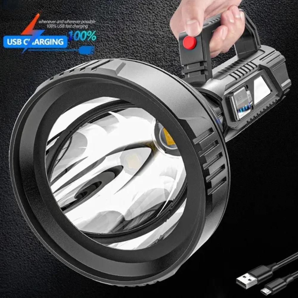 Portable Flashlight with LED Bulb Searchlight Big Beam Long-Range Flashlight USB Rechargeable Led Outdoor Flashlight Lantern
