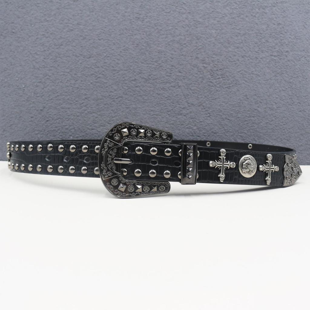 Crocodile Pattern Skull Rivet Western Leather Belt - Unisex Punk Y2K Style