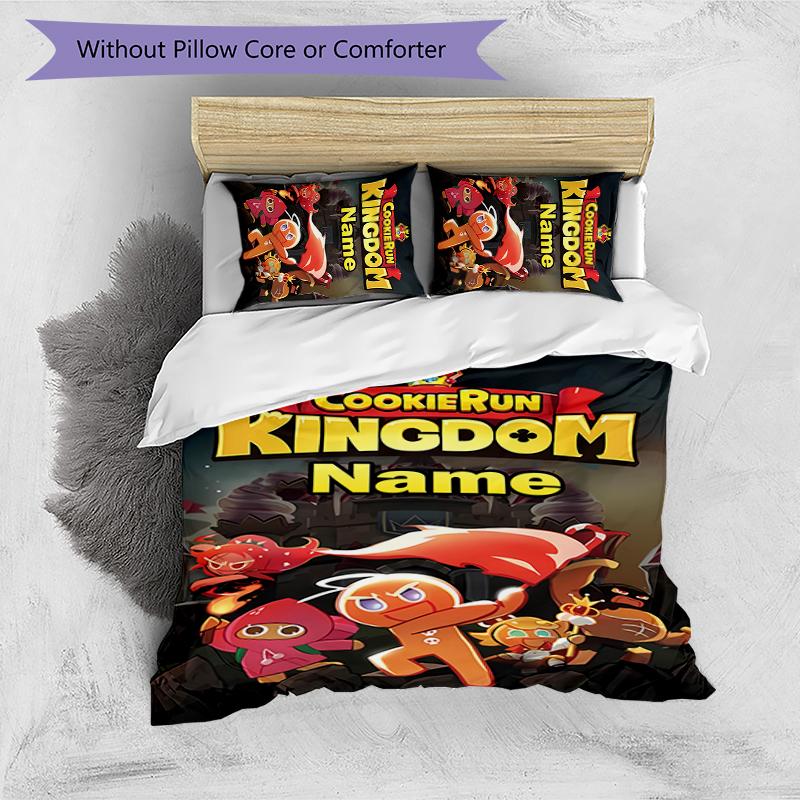 3pcs Custom Name Cookie Run Kingdom Bedding Set Duvet Cover Closure Includes 1 Duvet Cover & 2 Pillowcases for All Seasons Bedroom Decor