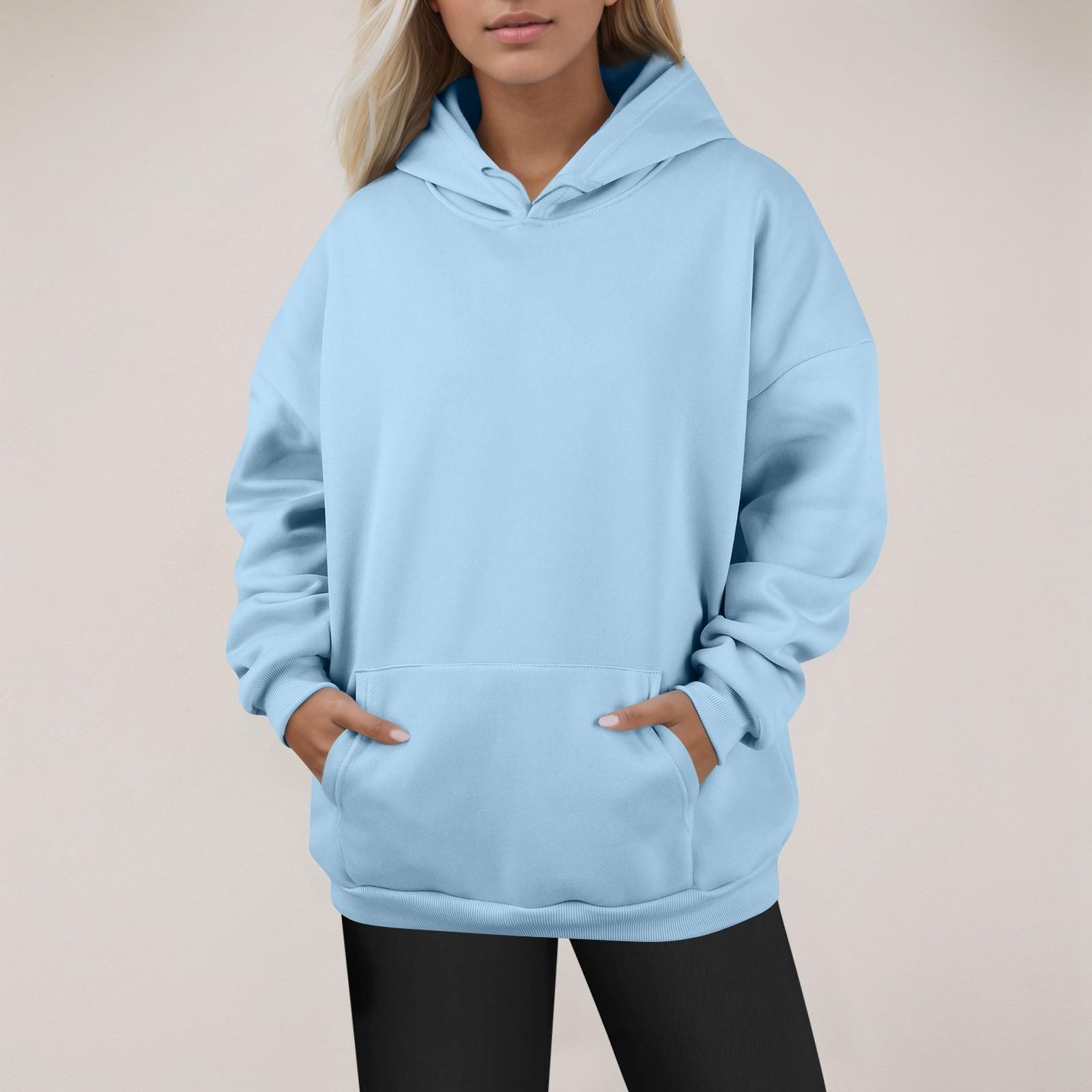 

Жіночі модні повсякденні універсальні повсякденні світшоти з круглим вирізом і довгими рукавами, однотонні світшоти з верхом S