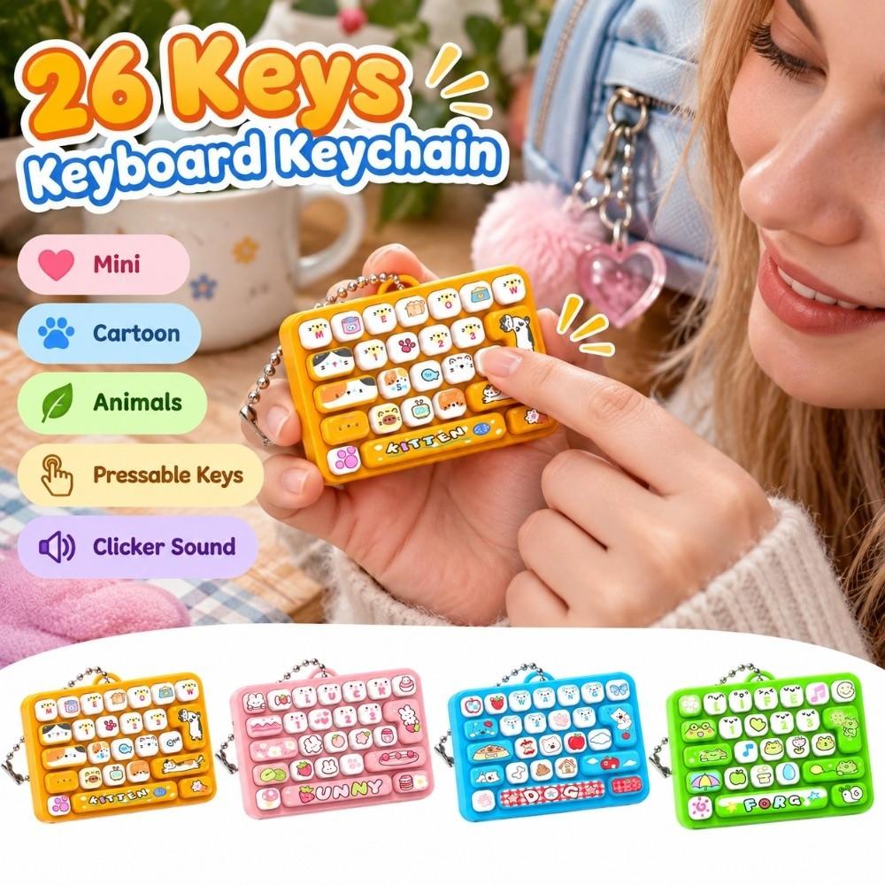 Cartoon 26 Keys Keyboard Keychain Animals Stress Relief Fidget Toy Travel Use