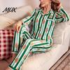 Comfortable Home Wear Christmas Pajamas 2-Piece Set for Women, Striped Gingerbread Man Print Lounge Set, Button Down Long Sleeve Top Pants Sleepwear
