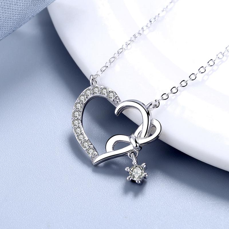 S925 Ασημένιο διαμάντι κολιέ σε σχήμα καρδιάς Κορεάτικη κλασική γυναικεία αλυσίδα κλείδας