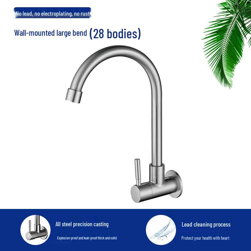 Zhishi 304 Stainless Steel Wall-Mounted Single Cold Kitchen Faucet